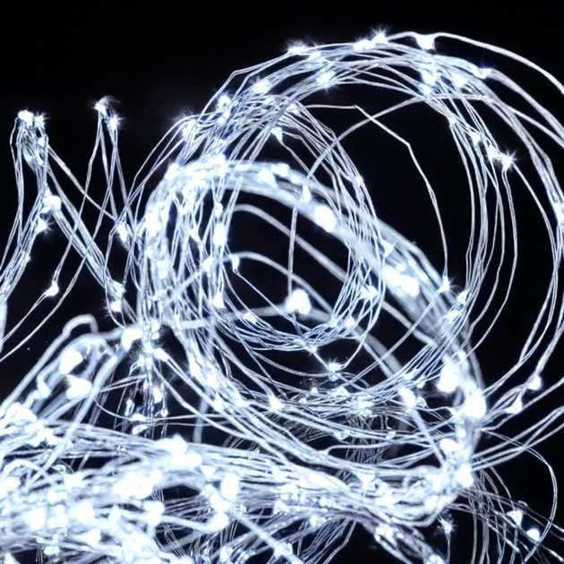Светодиодная гирлянда USB 200 LED 2 метра 30 нитей холодный белый для украшения елки - изображение 8