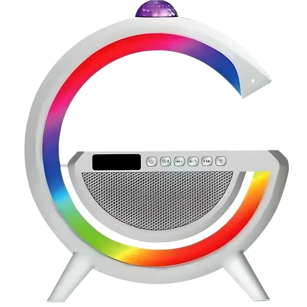 Лампа нічник з бездротовою зарядкою USB висота 228 ширина 180 Bluetooth стовпчик дискошар G2388A колір білий - зображення 3