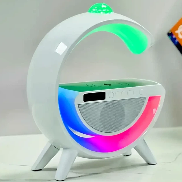 Лампа нічник з бездротовою зарядкою USB висота 228 ширина 180 Bluetooth стовпчик дискошар G2388A колір білий - зображення 7