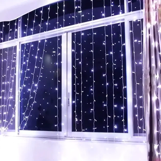 Гирлянда Штора светодиодная 240Led холодный белый 3х2м для украшения окон модель MA422 - Фото 10 Гирлянда Штора светодиодная 240Led холодный белый 3х2м для украшения окон модель MA422 - изображение 10