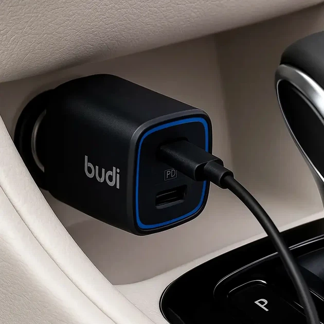 Автомобільний зарядний пристрій 70W з двома USB роз'ємами та довжиною шнура 1.5 метра для пристроїв Apple колір чорний - зображення 2