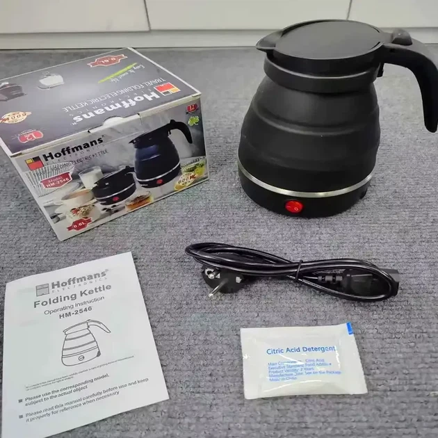 Складной электрочайник 0.6L 600W с автоотключением из нержавеющей стали черный модель HM-2546 - изображение 10