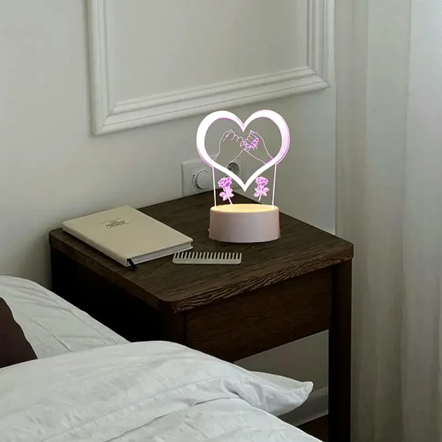 LED нічник 3D світильник у формі серця, світильник з кнопкою на шнурі живлення від мережі 220 В висота 450 см ширина 250 см, колір корпусу: білий - зображення 4