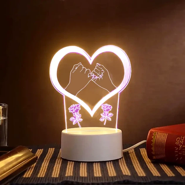 LED нічник 3D світильник у формі серця, світильник з кнопкою на шнурі живлення від мережі 220 В висота 450 см ширина 250 см, колір корпусу: білий - зображення 7