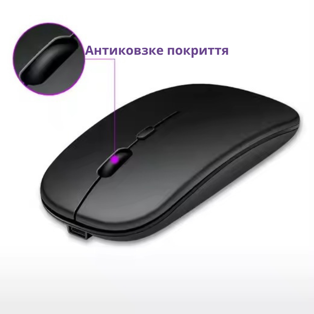 Безпроводная компьюторная мышь, безшумная, оптическая 2.4G+Bluetooth подключением c RGB-подсветкой DPI 800/1000/1200 черная X1_black - изображение 7