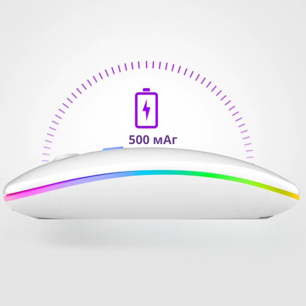 Безпроводная компьюторная мышь, безшумная, оптическая 2.4G+Bluetooth подключением c RGB-подсветкой DPI 800/1000/1200 белая X1_white - изображение 10