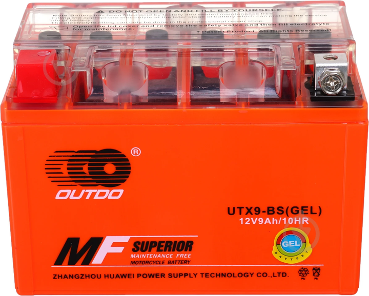 Гелиевый мото аккумулятор OUTDO UTX9-BS GEL 12V 9Ah для скутера мопеда GEL - изображение 3