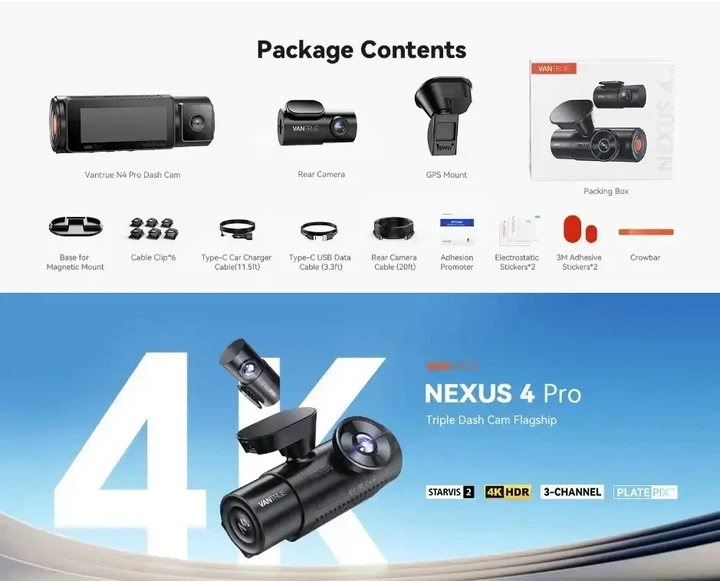 Видеорегистратор VANTRUE N4 Pro 5G WiFi 4K+ 1080P+ 1080P/3 HDR STARVIS 2 Черный - изображение 2