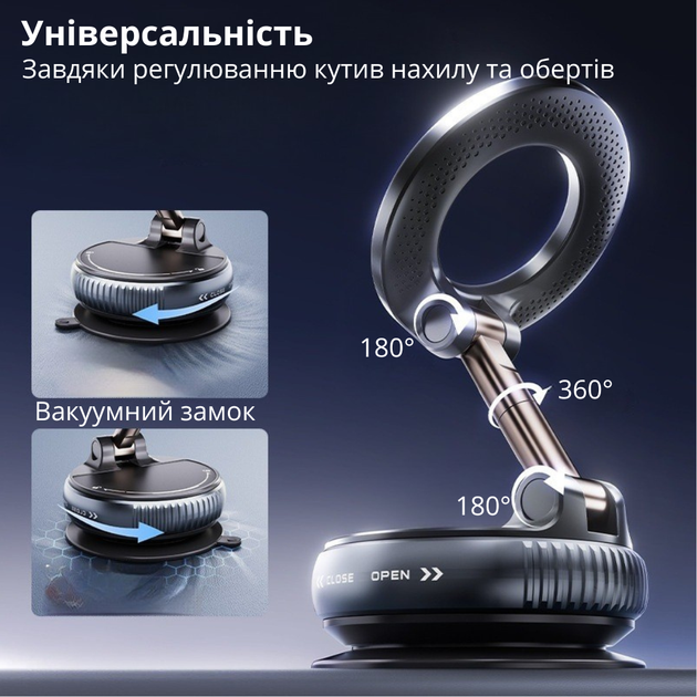 Универсальный магнитный держатель для телефона на автомобильной и домашней присоске с поворотом 360° черный JDT-0849601 - изображение 5