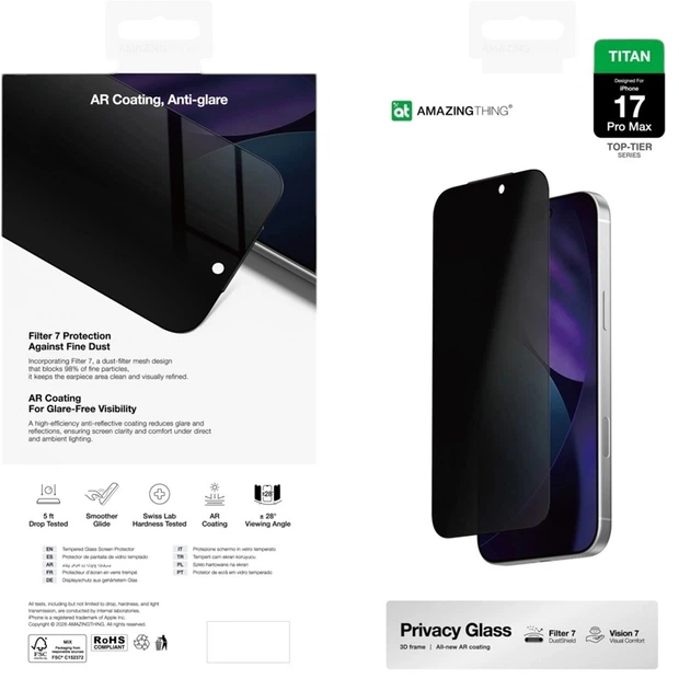 Захисне скло AMAZINGthing Titan Vision 7 Privacy Glass для Apple iPhone 17 Pro Max Black (IP176.9PARPGLA) - зображення 6