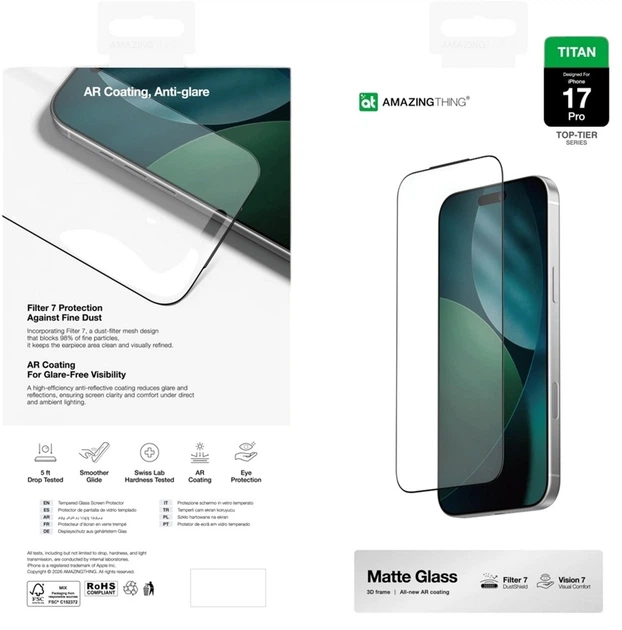 Захисне скло AMAZINGthing Titan Vision 7 Matte Glass для Apple iPhone 17 Pro Black (IP176.3PARMGLA) - зображення 7