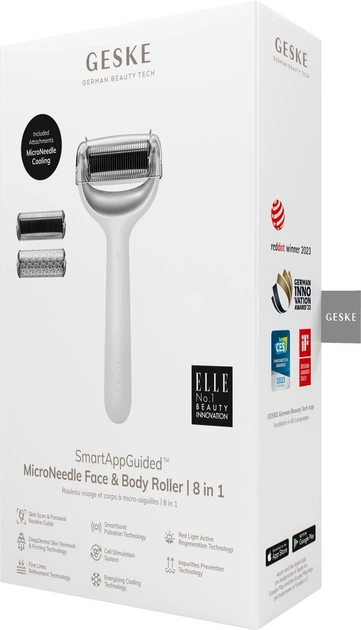 Электронный роллер для лица и тела с микроиглами GESKE MicroNeedle Face&Body Roller 8в1 белый - изображение 7