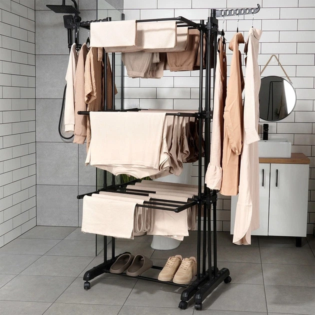 Suszarka na pranie Vilde metalowa czarna pionowa rozsuwana XXL 78 - 130 x 64 x 172 cm (5904316496760) - obraz 7