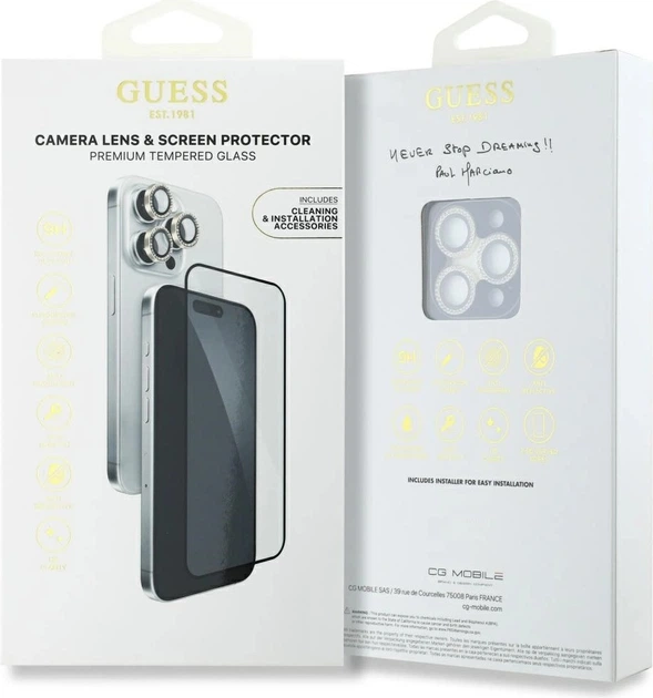 Гібридне скло Guess BP Rhinestone 2in1 Screen Protector and Camera Lens Set для Apple iPhone 16 Pro Max Gold (3666339364823) - зображення 4