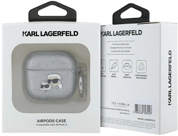 Чехол Karl Lagerfeld Monogram Karl & Choupette Head для Apple AirPods 4 Silver (3666339452131) - зображення 3