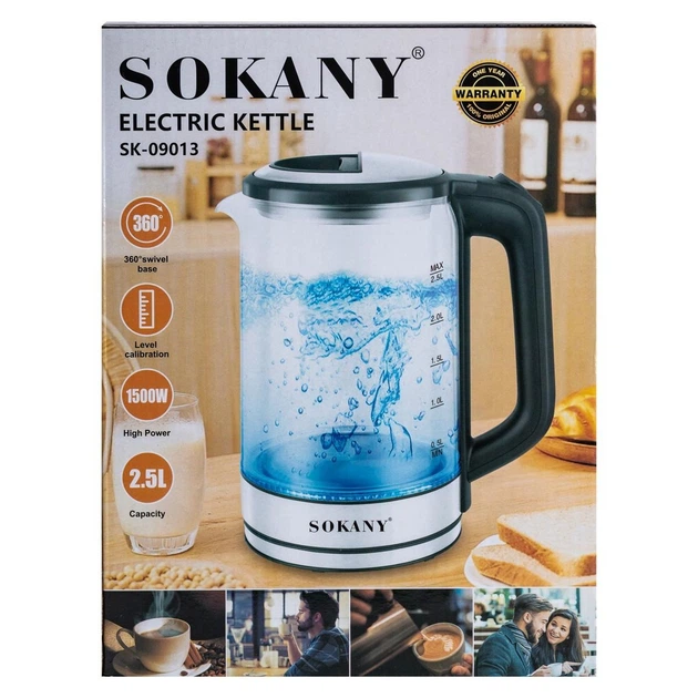 Електрочайник SOKANY SK-09013 Преміум 2,5л (1500Вт) / Електричний чайник з дисковим дном - зображення 8