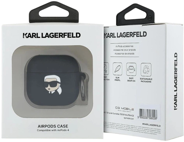 Чехол Karl Lagerfeld Silicone Karl Head 3D для Apple AirPods 4 Black (3666339398040) - зображення 3