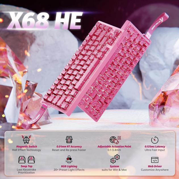 Магнитная игровая клавиатура ATTACK SHARK X68 HE 8kHz Розовый - изображение 3