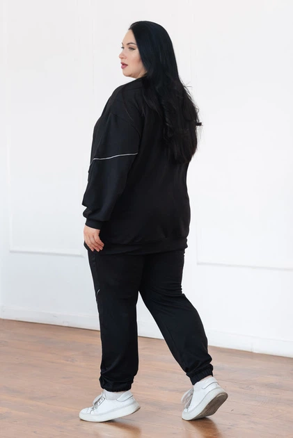 Жіночий костюм у спортивному стилі plus size " Кант " чорний 66/68 - Фото 5 Жіночий костюм у спортивному стилі plus size " Кант " чорний 66/68 - зображення 5