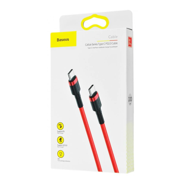Кабель Baseus Cafule USB Cable Type-C-Type-C 3A 1m CATKLF-G09 Красный - Фото 2 Кабель Baseus Cafule USB Cable Type-C-Type-C 3A 1m CATKLF-G09 Красный - изображение 2