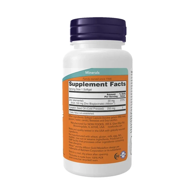 Гліцинат цинку Now Foods (Zinc Glycinate) 30 мг 120 гелевих капсул - Фото 2 Гліцинат цинку Now Foods (Zinc Glycinate) 30 мг 120 гелевих капсул - зображення 2