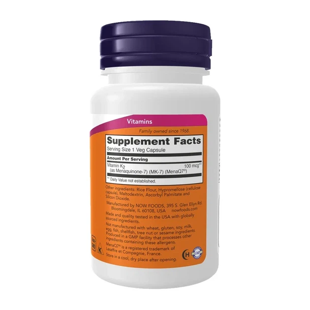 MK-7 Витамин K-2 Now Foods (MK-7 Vitamin K-2) 100 мкг 60 капсул - изображение 2