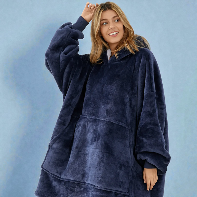 Плед-толстовка Huggle Hoodie Синий теплый плед-халат с капюшоном и рукавами - изображение 6