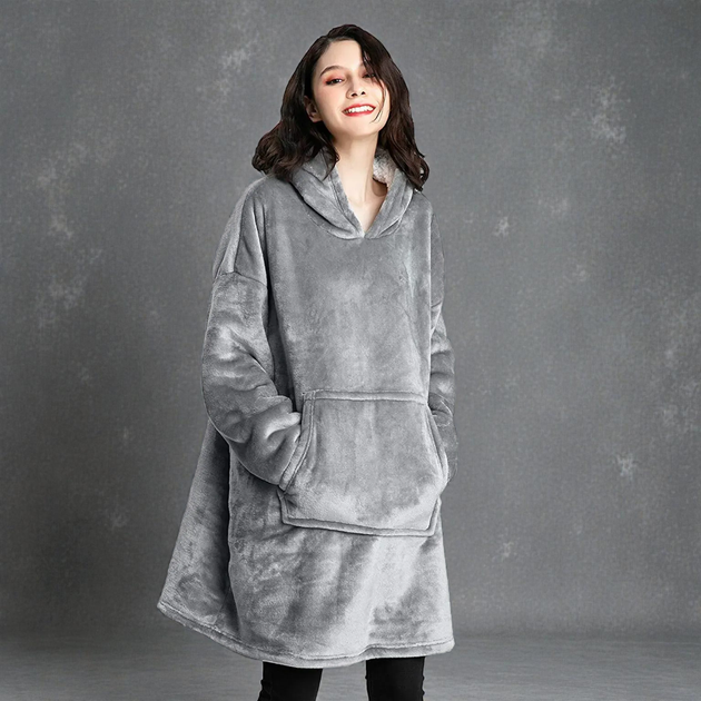 Плед-толстовка Huggle Hoodie Серый теплый плед-халат с капюшоном и рукавами - изображение 8
