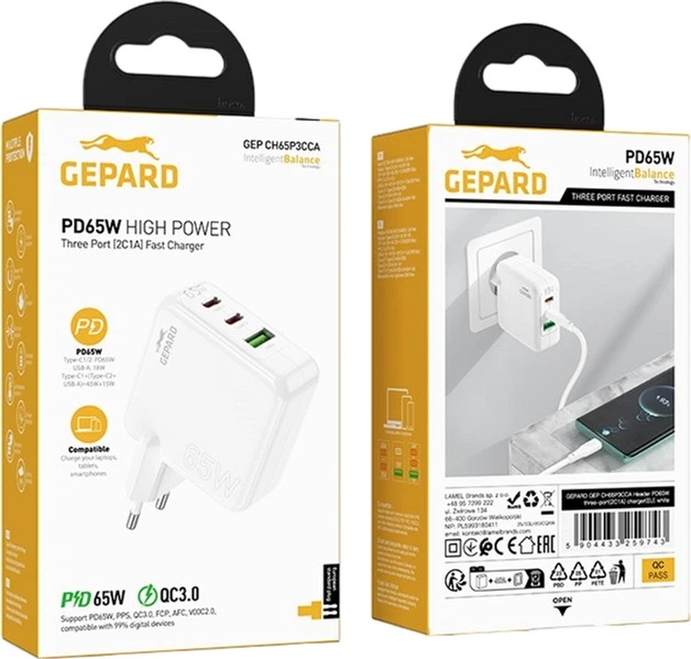 Ładowarka Gepard CCA 65W 2xUSB-C + USB-A White (GEP CH65P3CCA) - obraz 4