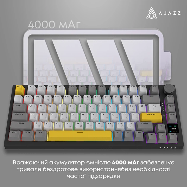 Бездротова механічна клавіатура Ajazz AK820 PRO 75% Flying Fish Switch Black RGB (AK820PRO-FF-BGY) - изображение 15