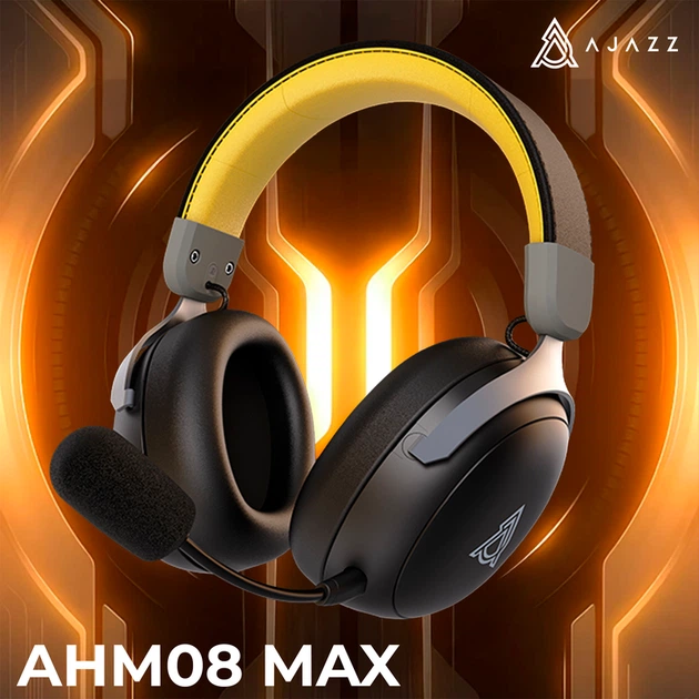 Бездротова ігрова гарнітура Ajazz AHM08 MAX Black Gray Yellow (AHM08-MAX-BGY) - Фото 6 Бездротова ігрова гарнітура Ajazz AHM08 MAX Black Gray Yellow (AHM08-MAX-BGY) - зображення 6