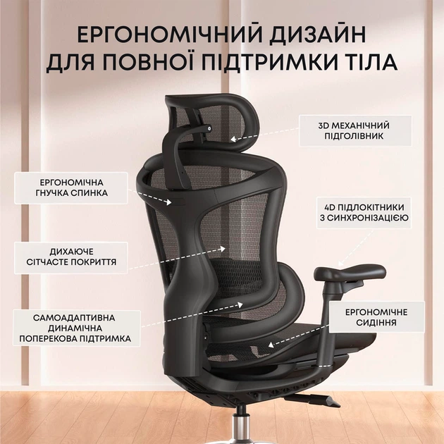 Крісло офісне Sihoo DORO C300L Mesh Black - изображение 6