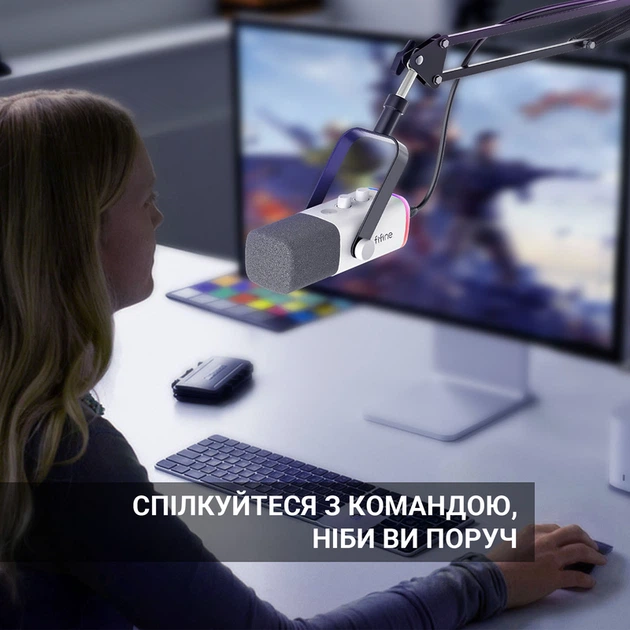 Мікрофон динамічний Fifine AM8TW USB/XLR White - Фото 11 Мікрофон динамічний Fifine AM8TW USB/XLR White - изображение 11
