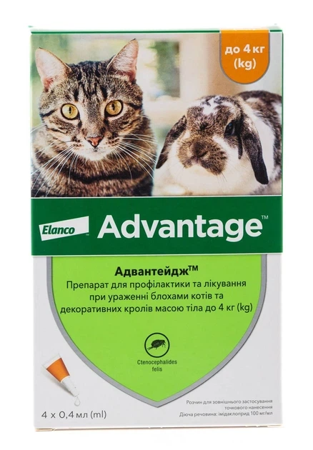 Від бліх та кліщів Elanco Advantage 40 для котів до 4 кг 1 піпетка*0,4мл - Фото 1 Від бліх та кліщів Elanco Advantage 40 для котів до 4 кг 1 піпетка*0,4мл - изображение 1