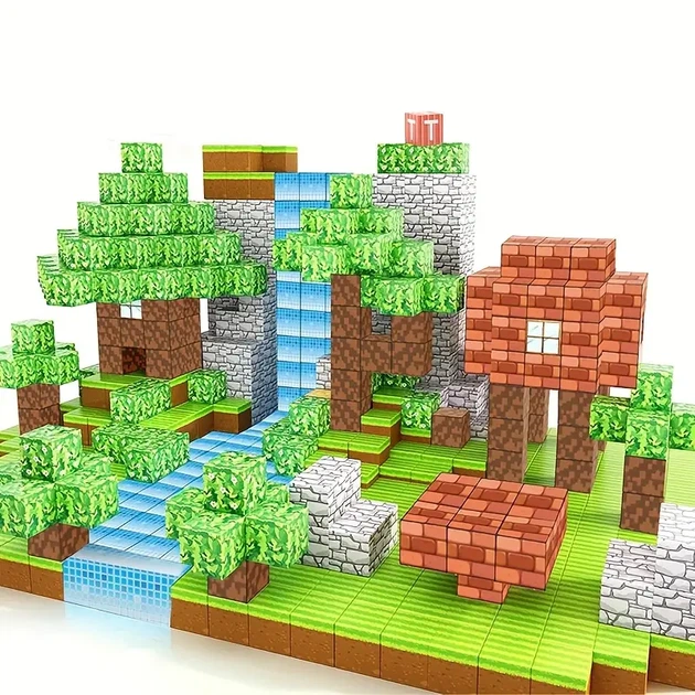 Магнітний конструктор Minecraft Magnetic World «Ліс та Водоспад», 100 деталей - Фото 5 Магнітний конструктор Minecraft Magnetic World «Ліс та Водоспад», 100 деталей - зображення 5