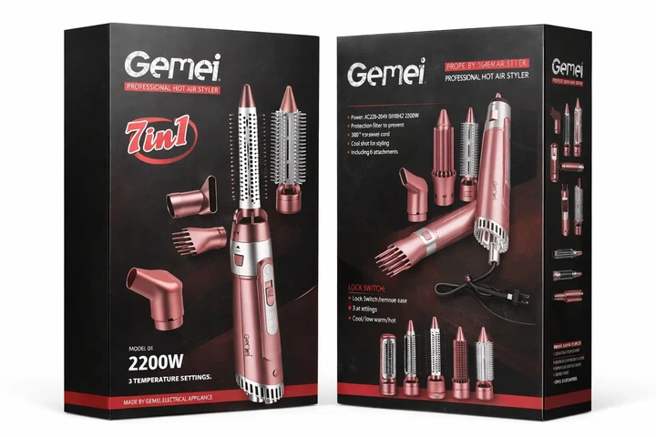 Мультистайлер Gemei GM-4831 7 в 1: Фен, браш, набор для укладки, 2200 Вт Розовый - Фото 3 Мультистайлер Gemei GM-4831 7 в 1: Фен, браш, набор для укладки, 2200 Вт Розовый - изображение 3