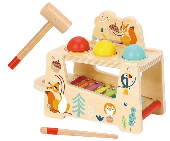 Дерев'яний набір стукалок Tooky Toy сенсорний з молоточком і ксилофоном 2 в 1 86802 (5904041144363) - зображення 2
