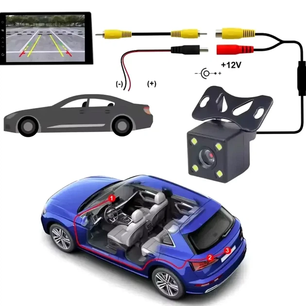 Камера заднего вида HD с подсветкой 4LED углом обзора 360 проводная для автомобиля CAR CAM 707 черная - изображение 7