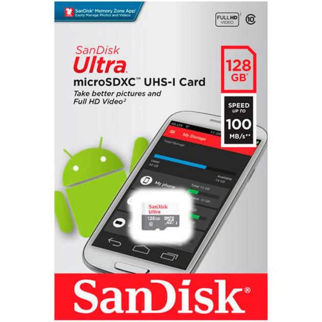 Карта пам'яті microSDXC (UHS-1) SanDisk Ultra 128Gb class 10 A1 (100Mb/s) (SDSQUNR-128G-GN6MN) - изображение 2