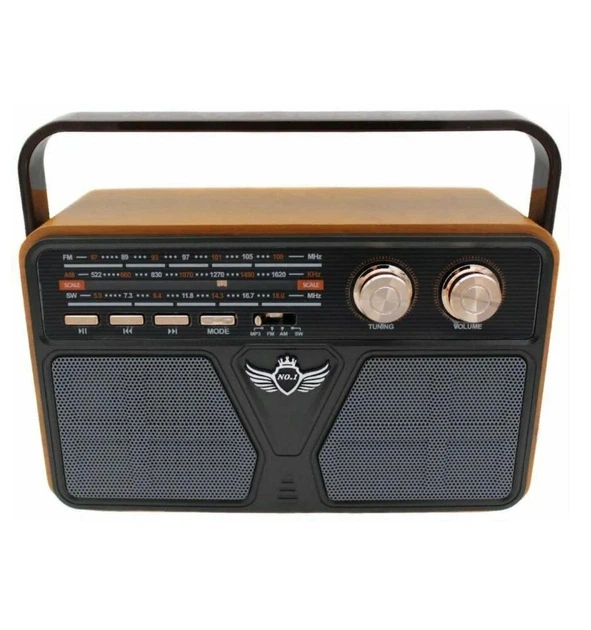 Радіоприймач Kemai Retro MD-507BT з пультом, FM радіо, USB, microSD, AUX, аккумулятор 18650, ретро дизайн під дерево - зображення 2