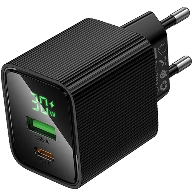 Зарядне мережеве Hoco CS84A PD30W QC3.0 швидка зарядка для мобільних пристроїв з цифровим дисплеєм Чорний - зображення 3