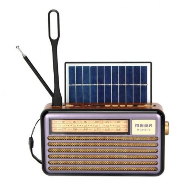 Акумуляторний Bluetooth радіоприймач M-521BTS з сонячною панеллю, USB, AUX, TF-картою, FM/AM/SW, 5 Вт, ретро дизайн під дерево - Фото 5 Акумуляторний Bluetooth радіоприймач M-521BTS з сонячною панеллю, USB, AUX, TF-картою, FM/AM/SW, 5 Вт, ретро дизайн під дерево - изображение 5