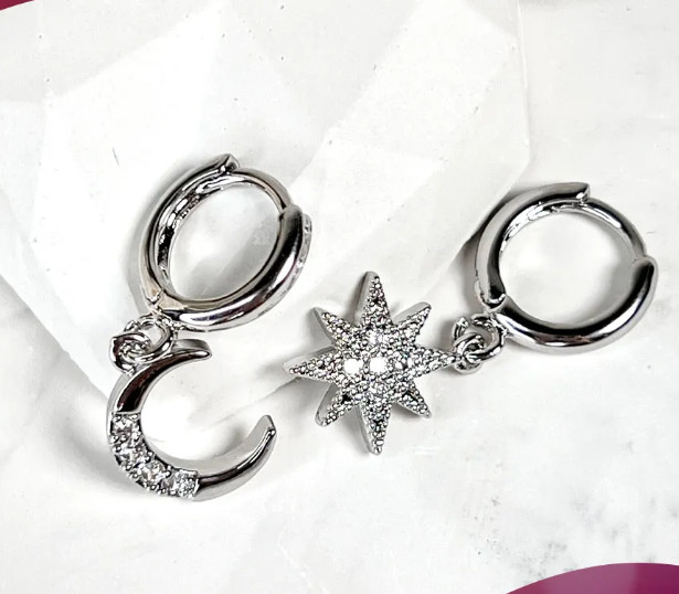 Сережки конго Fashion Jewerly Луна/Звезда ассиметричные в стиле Y2K, покрытие серебро 925, серебристый цвет (SVS) - изображение 2