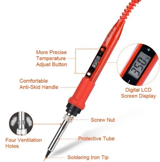 Паяльний набір з ЖК дисплеєм JCD 908S 80W Червоний - зображення 5