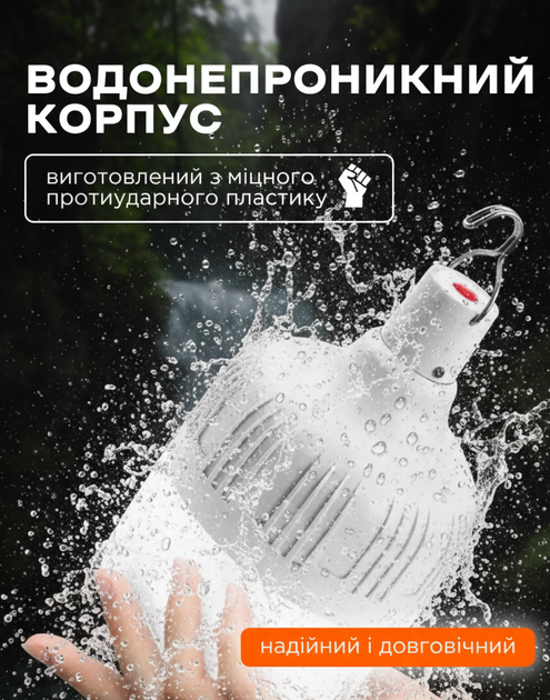Лампа акумуляторна usb ліхтар на акумуляторі світлодіодна 60 Вт led лампочка кемпінгова портативна з підвісом світильник нічник для кемпінгу 2400 mAh - Фото 2 Лампа акумуляторна usb ліхтар на акумуляторі світлодіодна 60 Вт led лампочка кемпінгова портативна з підвісом світильник нічник для кемпінгу 2400 mAh - изображение 2