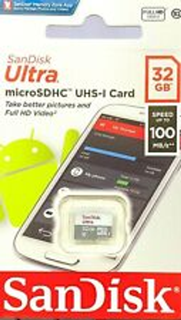 Карта пам'яті microSDHC (UHS-1) SanDisk Ultra 32Gb class 10 A1 (100Mb/s) (adapter SD) (SDSQUNR-032G-GN3MA) - изображение 2