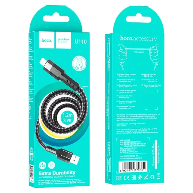 Кабель HOCO U110 USB to Lightning 2,4A 1.2m Black - Фото 4 Кабель HOCO U110 USB to Lightning 2,4A 1.2m Black - зображення 4