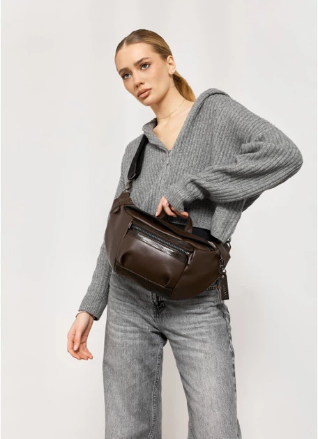 Женская большая сумка бананка из натуральной кожи SAMBAG Коричневый (5174038721) - изображение 10