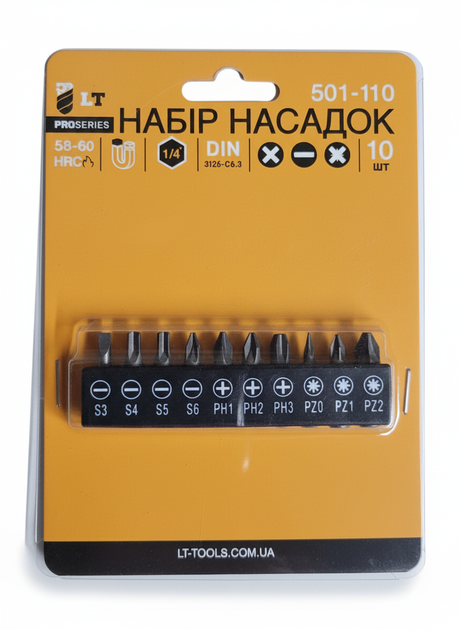 Набір біт насадок 10 шт 25 мм (S3, S4, S5, S6, PH0, PH1, PH2, PZ0, PZ1, PZ2) - Фото 1 Набір біт насадок 10 шт 25 мм (S3, S4, S5, S6, PH0, PH1, PH2, PZ0, PZ1, PZ2) - зображення 1