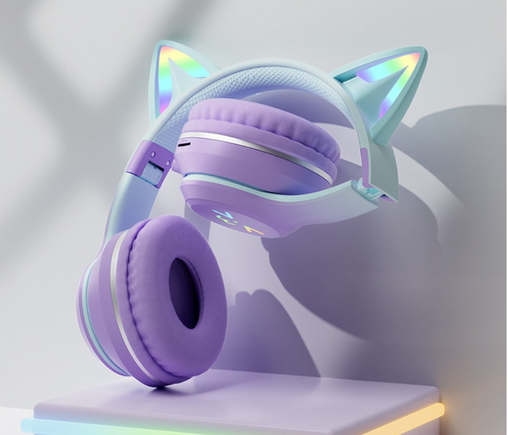 Детские беспроводные наушники CATEAR BT618 с ушками и RGB-подсветкой Bluetooth фиолетовые - изображение 2